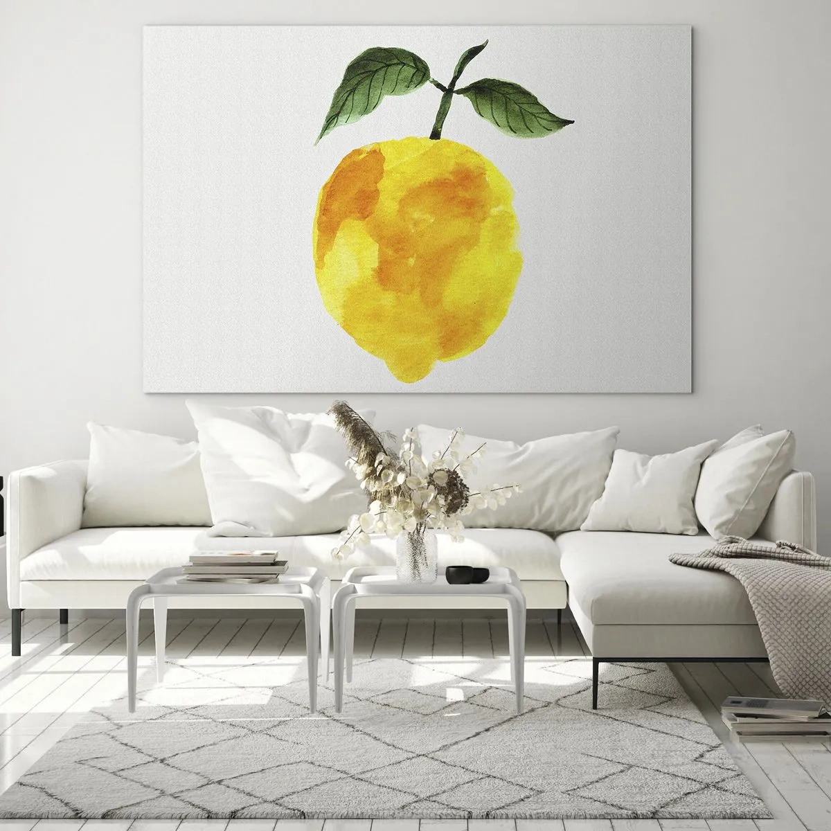 Glasbild - Bild auf glas - Aquarell Zitrone mit grünen Blättern - 70x50cm - So schmeckt man die Sonne - Moderne Wanddekoration für Wohnzimmer und Schlafzimmer ARTTOR