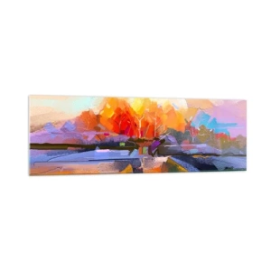 Glasbild - Bild auf glas - Eine abstrakte Landschaft mit intensiven Herbstfarben. - 160x50cm - Der Herbst ist geworden - Moderne Wanddekoration für Wohnzimmer und Schlafzimmer ARTTOR