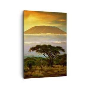 Bild auf Leinwand - Leinwandbild - Afrikanische Landschaft mit Kilimandscharo bei Sonnenaufgang - 50x70cm - Ein Reisetraum - Moderne Wanddekoration für Wohnzimmer und Schlafzimmer ARTTOR