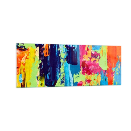 Glasbild - Bild auf glas - Abstrakte Farbkomposition in dynamischer Form - 140x50cm - Das Leben ist wunderschoen! - Moderne Wanddekoration für Wohnzimmer und Schlafzimmer ARTTOR