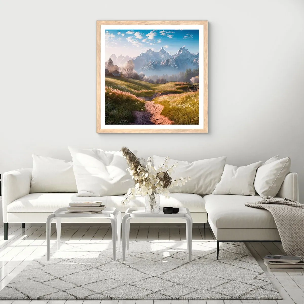 Poster in einem Rahmen aus heller Eiche - Idyllisches Tal - 60x60 cm