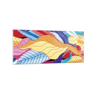 Glasbild - Bild auf glas - Kräftig gefärbte Blätter schaffen eine dynamische Komposition - 120x50cm - Buntes Durcheinander - Moderne Wanddekoration für Wohnzimmer und Schlafzimmer ARTTOR