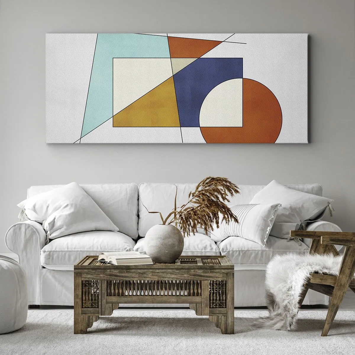 Bild auf Leinwand - Leinwandbild - Eine modernistische Komposition aus geometrischen Formen und Farben - 140x50cm - Abstraktion: modernistisches Spiel - Moderne Wanddekoration für Wohnzimmer und Schlafzimmer ARTTOR