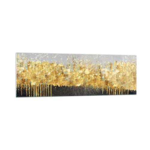 Glasbild - Bild auf glas - Abstrakte Komposition in Gold- und Schwarztönen - 160x50cm - Nach innen und nach oben - Moderne Wanddekoration für Wohnzimmer und Schlafzimmer ARTTOR