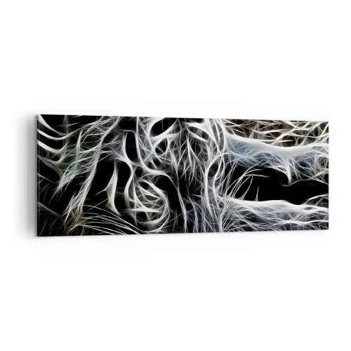 Bild auf Leinwand - Leinwandbild - Ein abstraktes Muster, das die Silhouette einer Katze auf schwarzem Hintergrund darstellt. - 140x50cm - Eine Studie über die Leichtigkeit der Katze - Moderne Wanddekoration für Wohnzimmer und Schlafzimmer ARTTOR