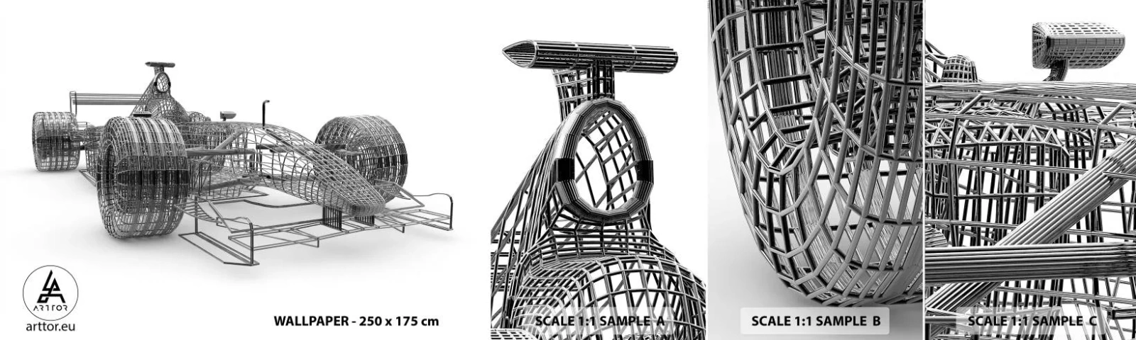 Fototapetenmuster Standard Eco - Perfektes Design – die Idee von Schwung - 3D, Rennauto, Grafik - 100x30 cm