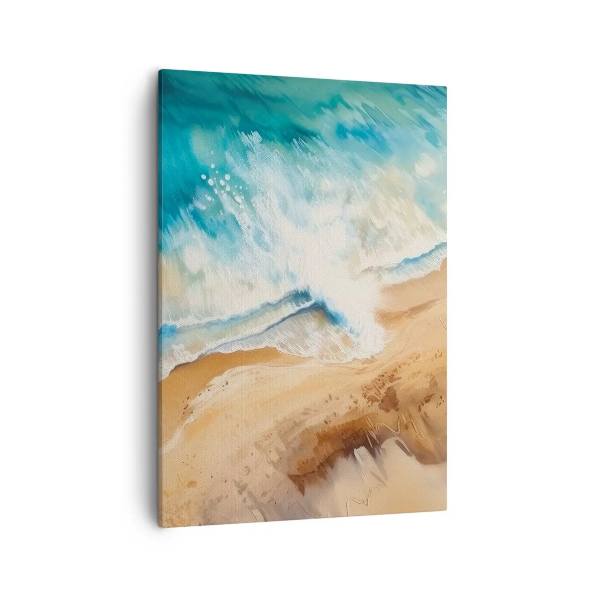 Bild auf Leinwand - Leinwandbild - Eine Meereswelle, die gegen den Sandstrand prallt - 50x70cm - Zurückkehrende Welle - Moderne Wanddekoration für Wohnzimmer und Schlafzimmer ARTTOR