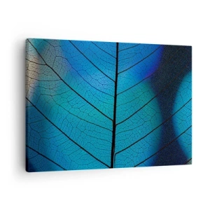 Bild auf Leinwand - Leinwandbild - Nahaufnahme eines blauen Blattes mit sichtbaren Blattadern - 70x50cm - Komplizierte Konstruktion - Moderne Wanddekoration für Wohnzimmer und Schlafzimmer ARTTOR