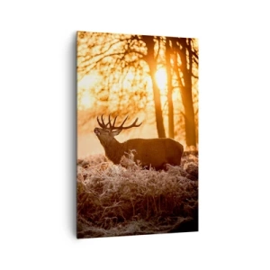 Bild auf Leinwand - Leinwandbild - Zwei Hirsche bei Sonnenuntergang in einer Winterlandschaft - 80x120cm - Der Traum eines Jägers - Moderne Wanddekoration für Wohnzimmer und Schlafzimmer ARTTOR