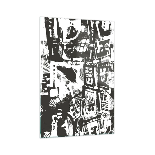 Glasbild - Bild auf glas - Abstraktes monochromes Retro-Muster - 70x100cm - Ordnung oder Chaos? - Moderne Wanddekoration für Wohnzimmer und Schlafzimmer ARTTOR