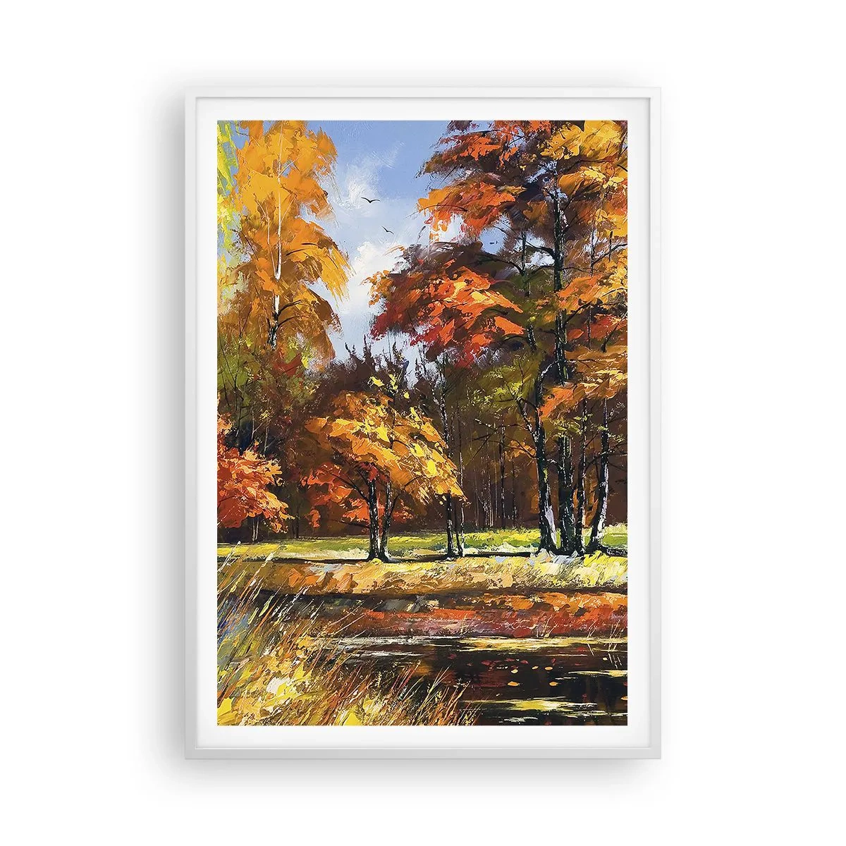 Poster in einem weißen Rahmen - Landschaft in Gold und Bronze - 70x100 cm