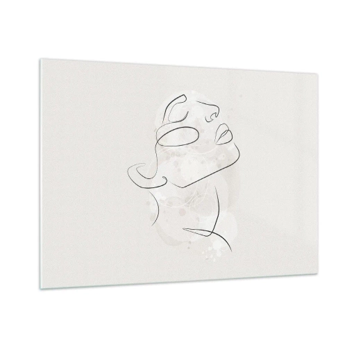 Glasbild - Bild auf glas - Ein minimalistisches Frauengesicht, mit einer Linie gezeichnet. - 100x70cm - Die Umrisse eines Traums - Moderne Wanddekoration für Wohnzimmer und Schlafzimmer ARTTOR