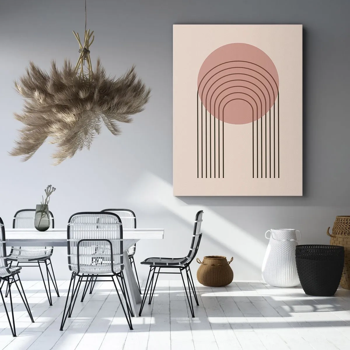 Bild auf Leinwand - Leinwandbild - Abstraktes Motiv mit rosa Kreisen und Linien - 50x70cm - Unwiderstehliche Anziehungskraft - Moderne Wanddekoration für Wohnzimmer und Schlafzimmer ARTTOR