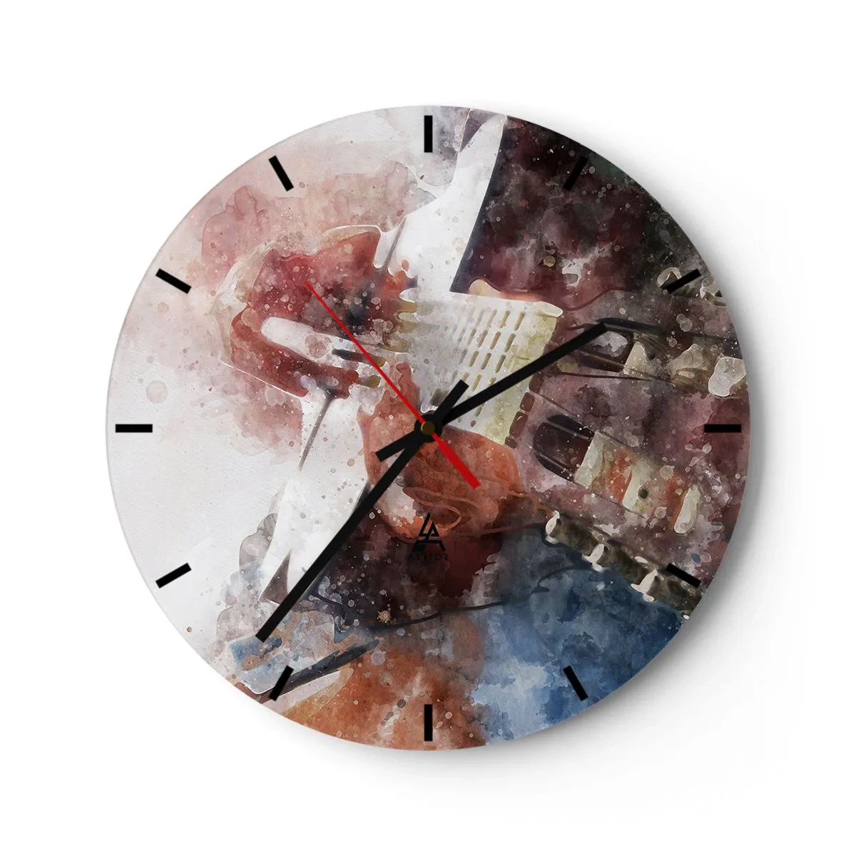 Wanduhr - Glasuhr - Künstlerisches Aquarell-Gitarrenmotiv - 30x30cm - Und was halten Sie davon? - Moderne Wanddekoration für Wohnzimmer, Küche und Schlafzimmer ARTTOR