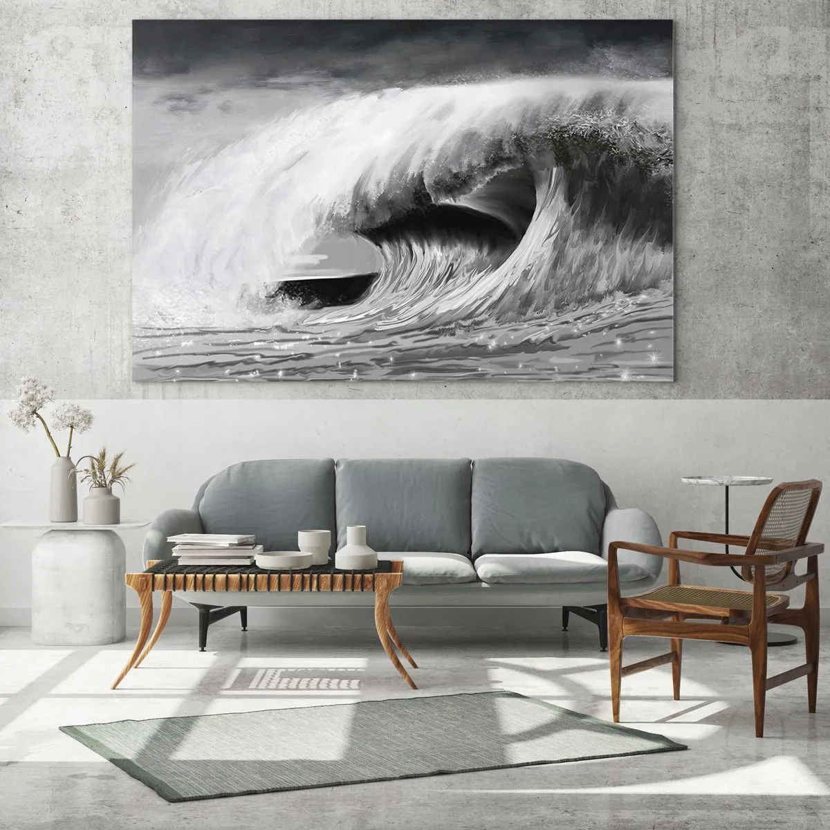 Glasbild - Bild auf glas - Eine kraftvolle Welle, eingefangen in einer Schwarz-Weiß-Ästhetik - 120x80cm - Wut des Ozeans - Moderne Wanddekoration für Wohnzimmer und Schlafzimmer ARTTOR