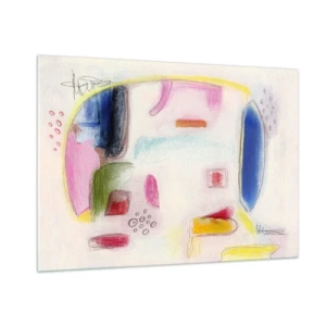 Glasbild - Bild auf glas - Farbenfrohe Abstraktion mit geometrischen Formen und Pastelltönen - 100x70cm - Eher konvex als konkav oder flach - Moderne Wanddekoration für Wohnzimmer und Schlafzimmer ARTTOR