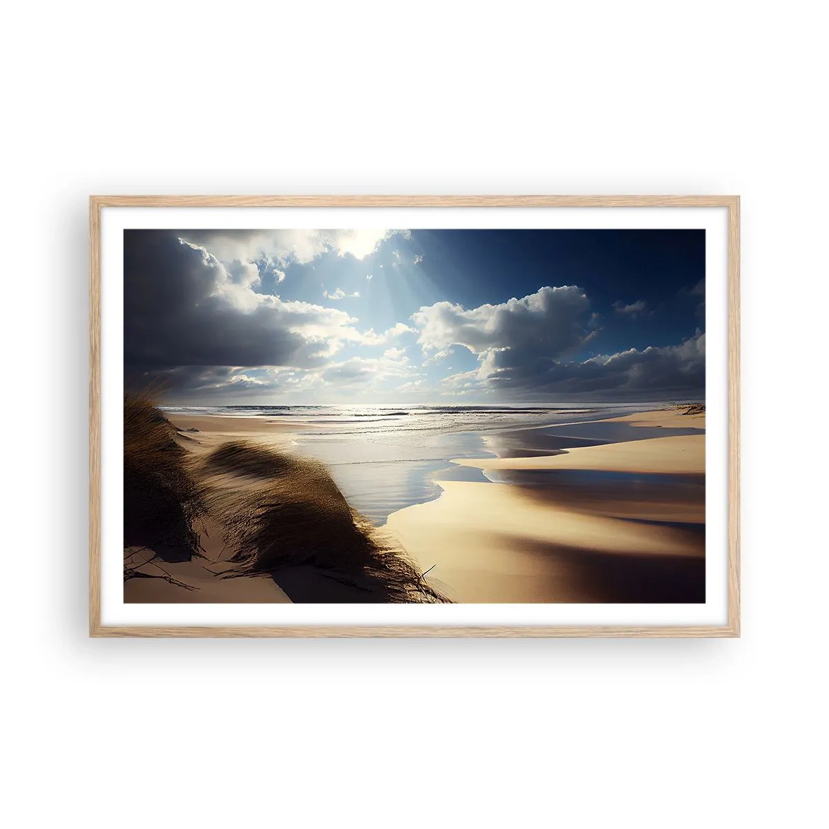 Poster in einem Rahmen aus heller Eiche - Strand, wilder Strand - 91x61 cm