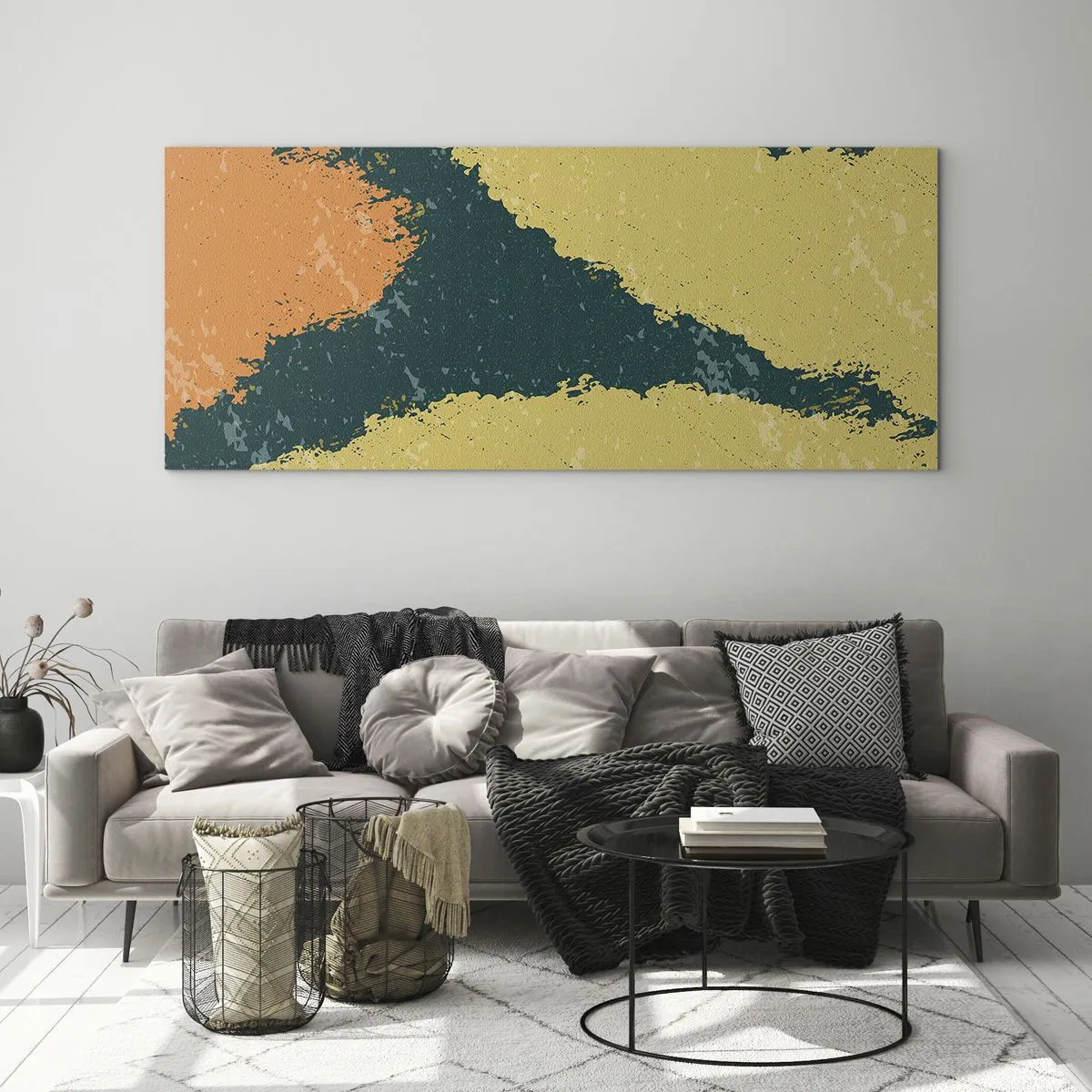 Glasbild - Bild auf glas - Abstrakte Flecken in erdigen und grünen Farben - 140x50cm - Abstraktion – langsame Bewegung - Moderne Wanddekoration für Wohnzimmer und Schlafzimmer ARTTOR