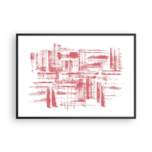 Poster in einem schwarzem Rahmen - Abstrakte rosa Texturen auf weißem Hintergrund - 100x70cm - Die rote Stadt - Moderne Wanddekoration für Wohnzimmer und Schlafzimmer ARTTOR