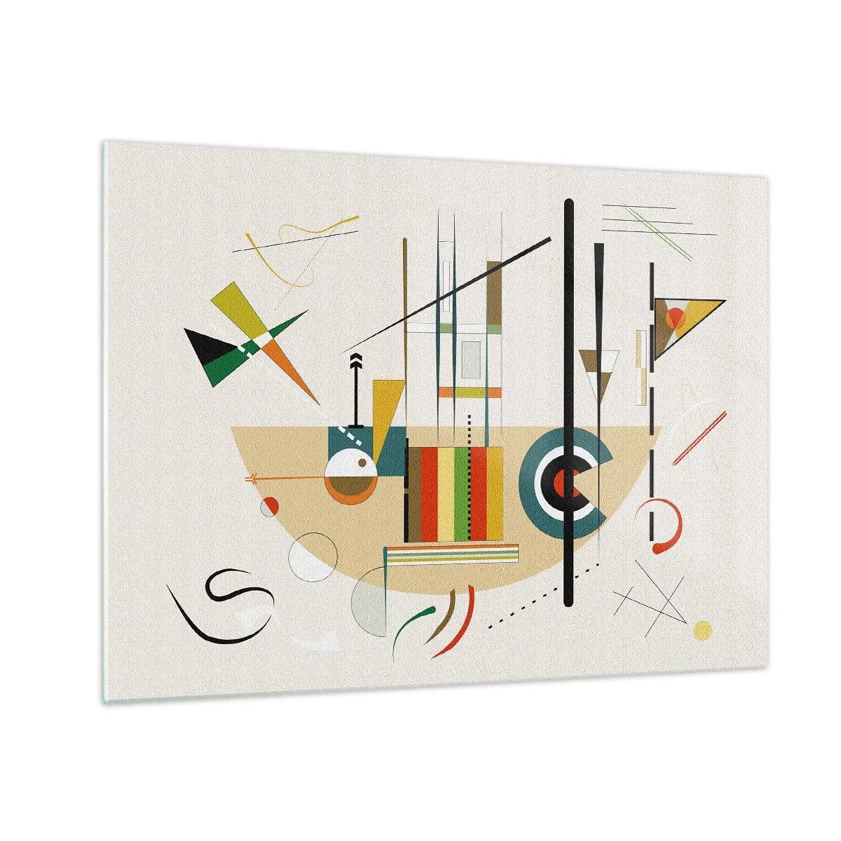 Glasbild - Bild auf glas - Bunte geometrische Abstraktion auf hellem Hintergrund - 70x50cm - Und die Welt lacht - Moderne Wanddekoration für Wohnzimmer und Schlafzimmer ARTTOR