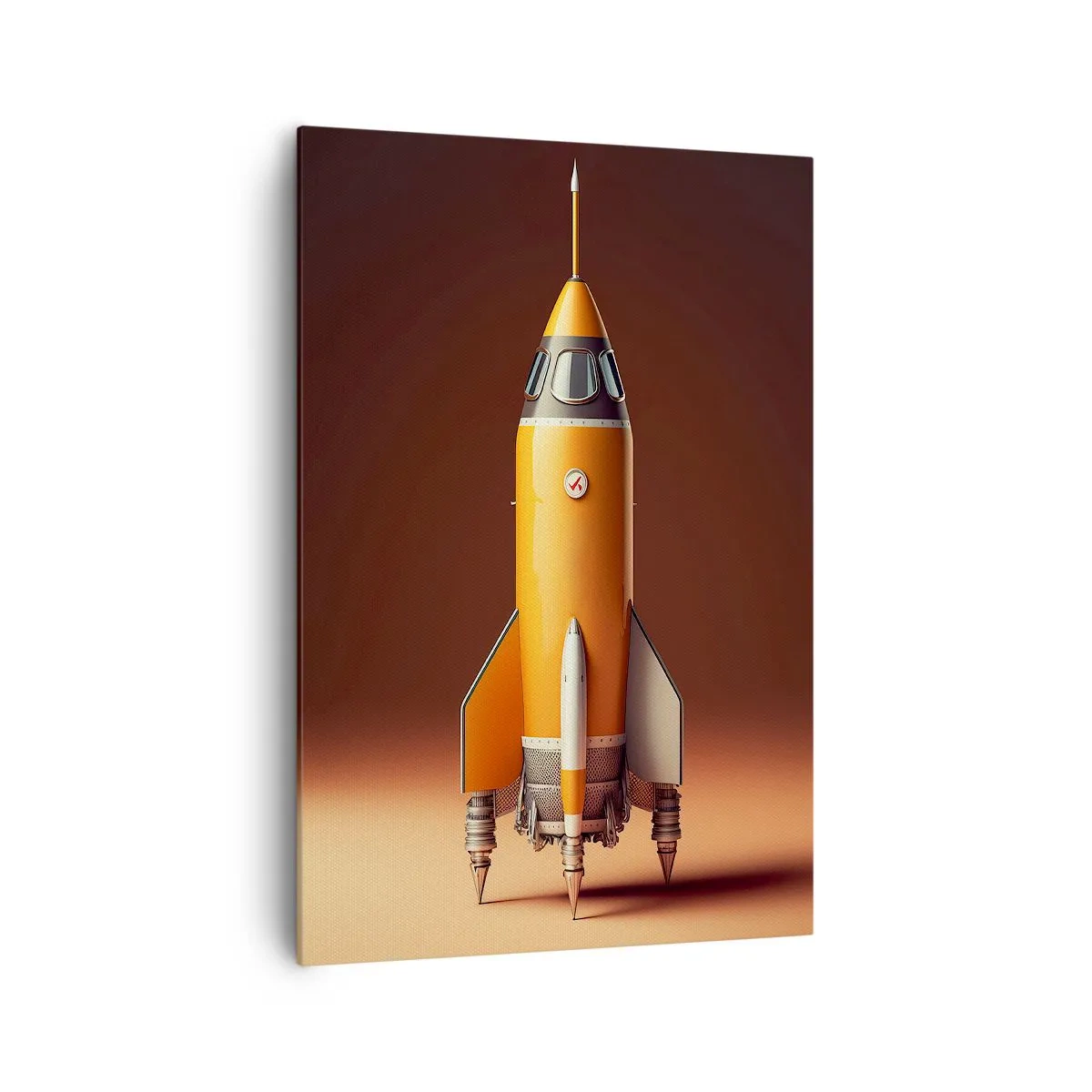 Bild auf Leinwand - Leinwandbild - Eine Rakete im Retro-Stil vor einem Hintergrund in Brauntönen - 70x100cm - Es beginnt mit einem Traum - Moderne Wanddekoration für Wohnzimmer und Schlafzimmer ARTTOR