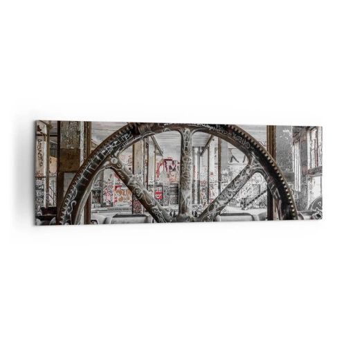Bild auf Leinwand - Leinwandbild - Ein alter Mechanismus in einem verlassenen Industriegebäude - 160x50cm - Das geheime Leben der Fabrik - Moderne Wanddekoration für Wohnzimmer und Schlafzimmer ARTTOR