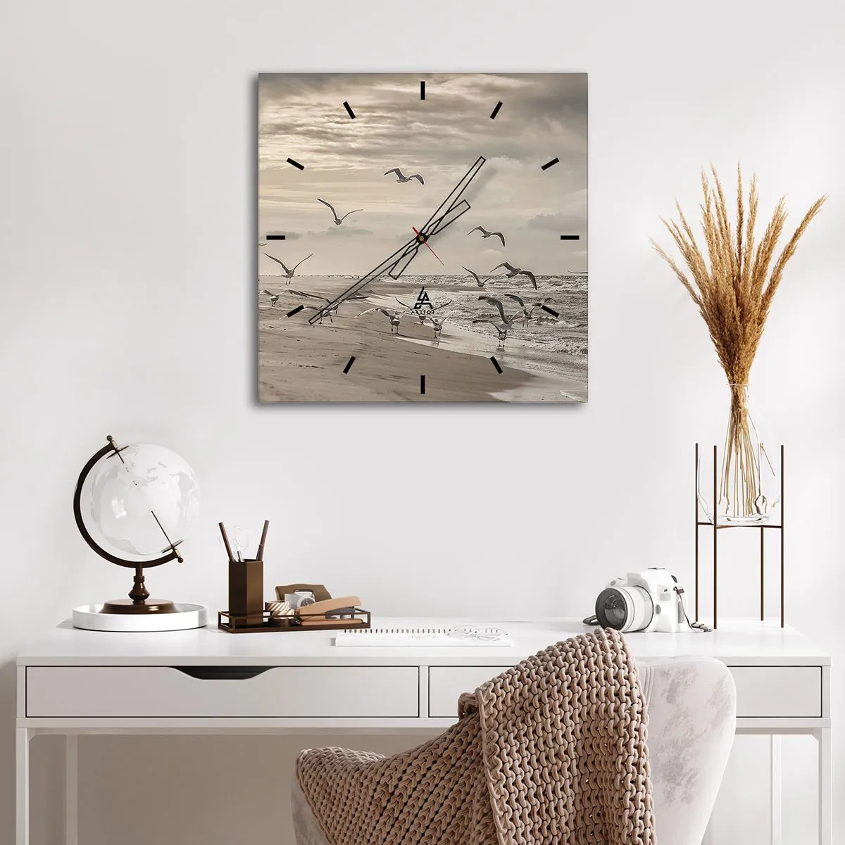 Wanduhr - Glasuhr - Meeresrauschen, Vogelgesang - 40x40 cm