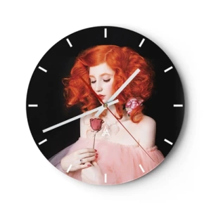 Wanduhr - Glasuhr - Porträt einer Frau mit roten Locken und einer Rose in der Hand - 30x30cm - Im barocken Stil - Moderne Wanddekoration für Wohnzimmer, Küche und Schlafzimmer ARTTOR