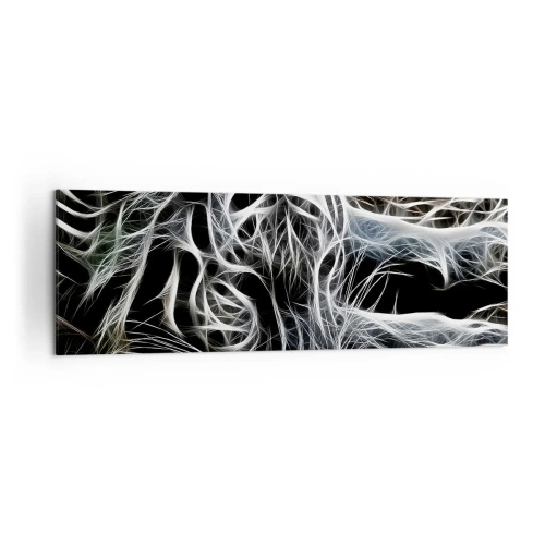 Bild auf Leinwand - Leinwandbild - Ein abstraktes Muster, das die Silhouette einer Katze auf schwarzem Hintergrund darstellt. - 160x50cm - Eine Studie über die Leichtigkeit der Katze - Moderne Wanddekoration für Wohnzimmer und Schlafzimmer ARTTOR