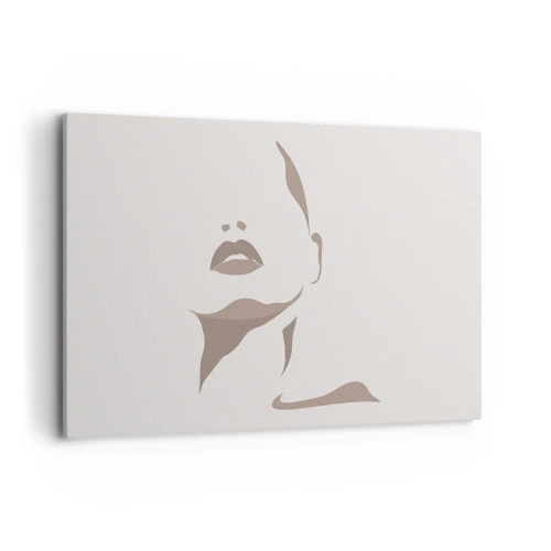 Bild auf Leinwand - Leinwandbild - Minimalistische Kontur eines Frauengesichts in zarten Beigetönen - 120x80cm - Aus Licht und Schatten - Moderne Wanddekoration für Wohnzimmer und Schlafzimmer ARTTOR