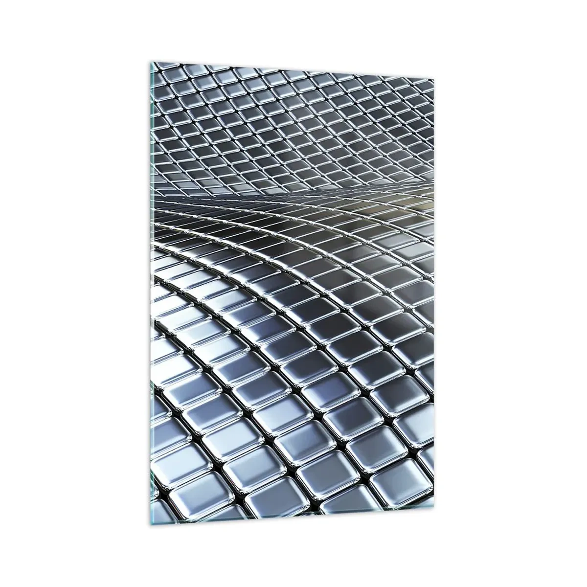 Glasbild - Bild auf glas - Moderne Struktur aus metallischen Quadraten - 80x120cm - Metallische silberne Welle - Moderne Wanddekoration für Wohnzimmer und Schlafzimmer ARTTOR