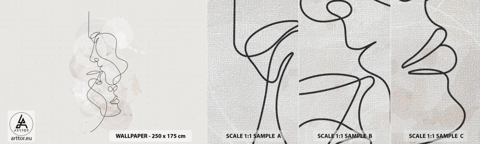 Fototapeten Muster Premium Canvas - Verstrickt in eine Umarmung - Abstraktion, Mann, Frau - 100x30 cm