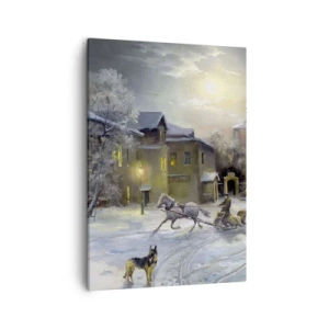Bild auf Leinwand - Leinwandbild - Winterlandschaft in einer russischen Stadt mit Schlitten und Kirche - 50x70cm - Die Magie des russischen Winters - Moderne Wanddekoration für Wohnzimmer und Schlafzimmer ARTTOR