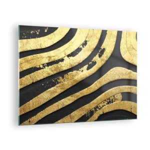 Glasbild - Bild auf glas - Goldene abstrakte Linien auf schwarzem Hintergrund im glamourösen Stil - 70x50cm - Alles fließt - Moderne Wanddekoration für Wohnzimmer und Schlafzimmer ARTTOR