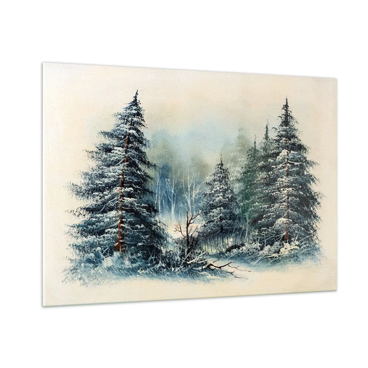 Glasbild - Bild auf glas - Winterwald mit schneebedeckten Bäumen gegen den Himmel - 100x70cm - Bereit für Weihnachten - Moderne Wanddekoration für Wohnzimmer und Schlafzimmer ARTTOR