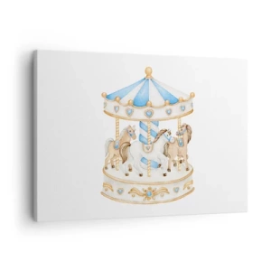 Bild auf Leinwand - Leinwandbild - Ein Karussell in Pastellfarben auf weißem Hintergrund - 70x50cm - Süße Kindheit - Moderne Wanddekoration für Wohnzimmer und Schlafzimmer ARTTOR