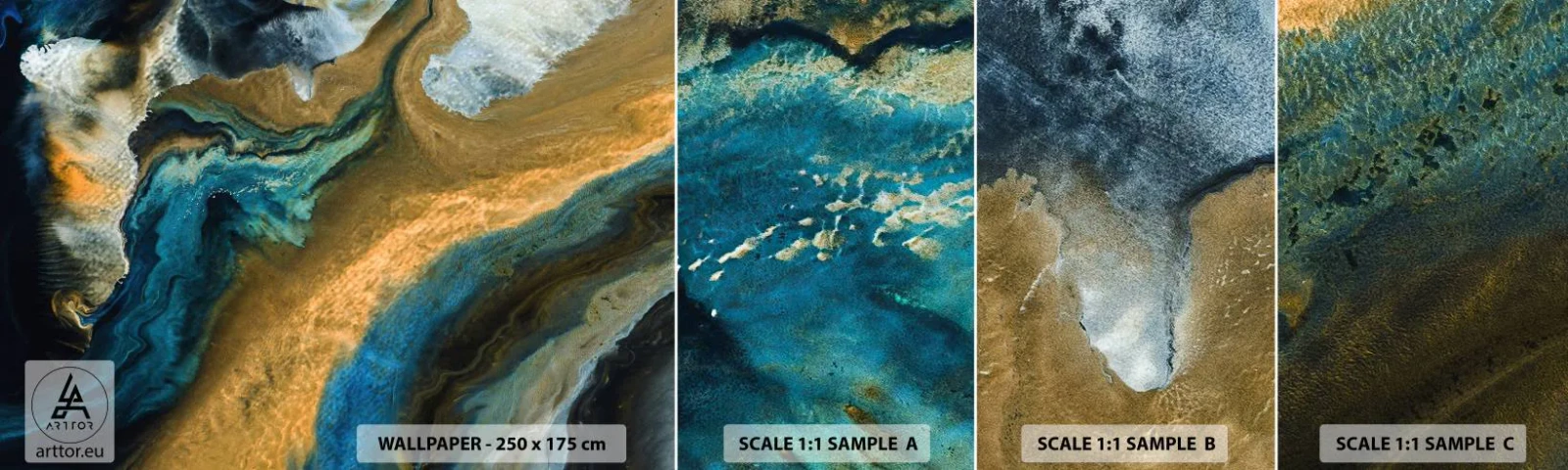 Fototapeten Muster Selbstklebend Deluxe Sticker - Blau - Gelb - gegenseitige Beeinflussung - Abstraktion, Stück, Grafik - 100x30 cm