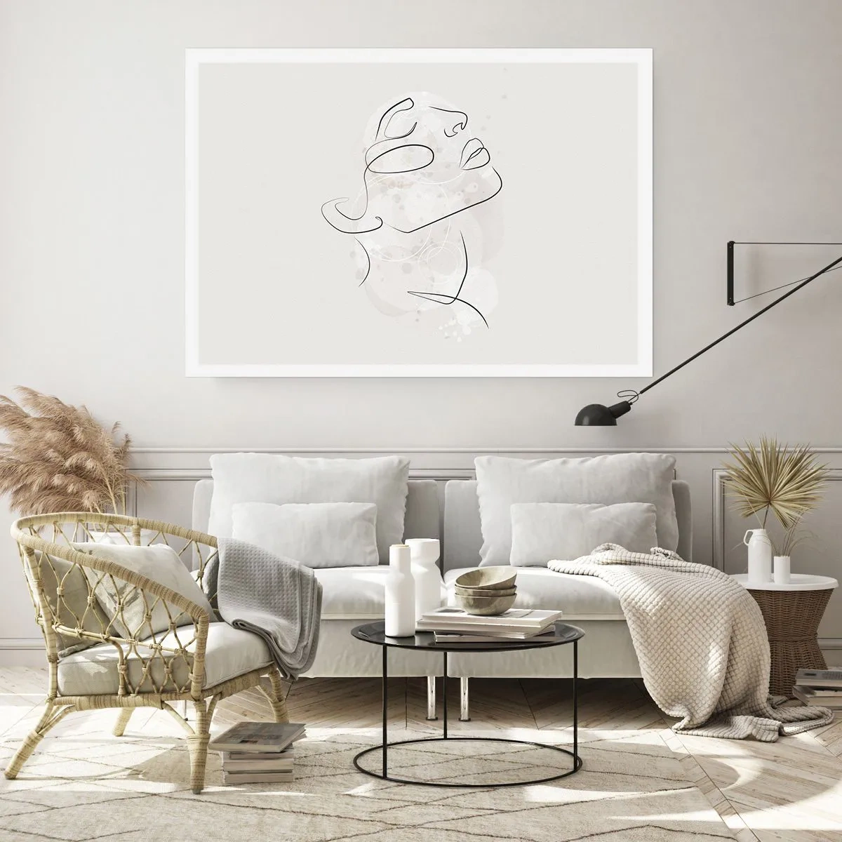 Poster - Eine minimalistische Skizze eines Gesichts auf hellem Hintergrund - 100x70cm - Die Umrisse eines Traums - Moderne Wanddekoration für Wohnzimmer und Schlafzimmer ARTTOR