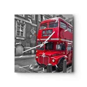 Wanduhr - Glasuhr - Ein roter Doppeldeckerbus in London vor der Kulisse klassischer Architektur - 30x30cm - Immer gleich - Moderne Wanddekoration für Wohnzimmer und Schlafzimmer ARTTOR
