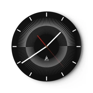 Wanduhr - Glasuhr - Schwarzer Hintergrund mit strahlendem Muster in Form einer Sonnenscheibe - 30x30cm - Schwarze Sonne - Moderne Wanddekoration für Wohnzimmer, Küche und Schlafzimmer ARTTOR