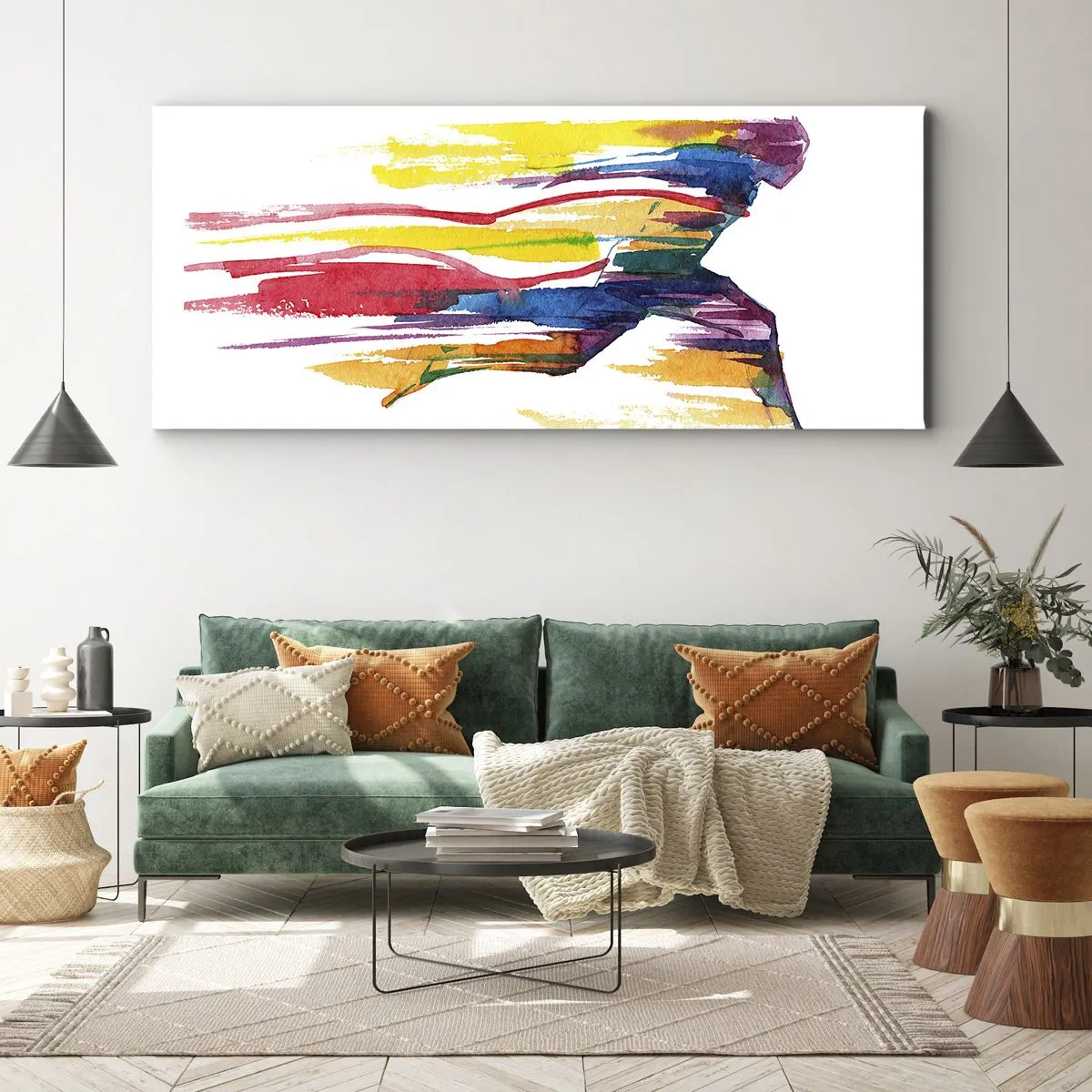 Bild auf Leinwand - Leinwandbild - Über den Regenbogen laufen - 90x30 cm