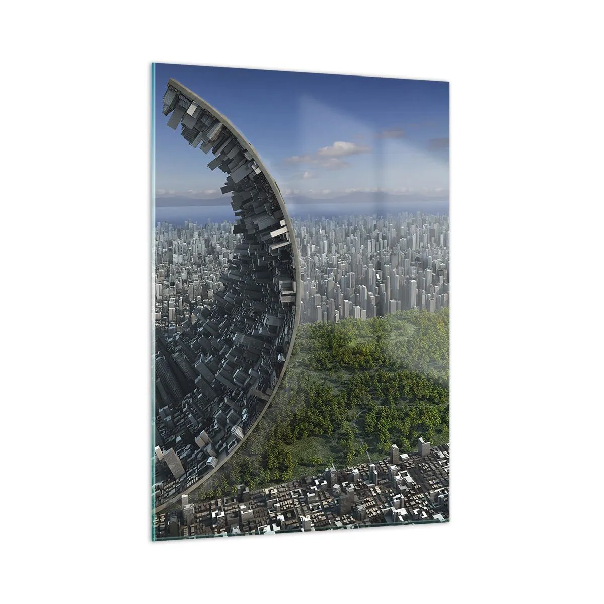 Glasbild - Bild auf glas - Eine Stadt mit spektakulärer Raumbrechung - 50x70cm - Die Natur ist ewig - Moderne Wanddekoration für Wohnzimmer und Schlafzimmer ARTTOR