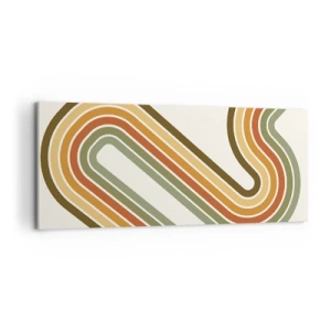 Bild auf Leinwand - Leinwandbild - Geometrisches Muster in Grün-, Orange- und Beigetönen auf hellem Hintergrund - 120x50cm - Zickzack zum Ziel - Moderne Wanddekoration für Wohnzimmer und Schlafzimmer ARTTOR