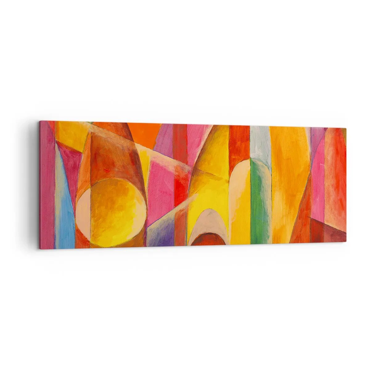 Bild auf Leinwand - Leinwandbild - Eine abstrakte Komposition voller farbenfroher geometrischer Formen. - 140x50cm - Kathedrale der Sonne - Moderne Wanddekoration für Wohnzimmer und Schlafzimmer ARTTOR