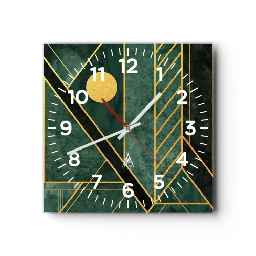 Wanduhr - Glasuhr - Dynamik von Gold und Azurblau - 40x40 cm