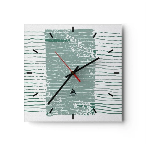 Wanduhr - Glasuhr - Geometrisches Muster in Meeresgrün- und Weißtönen - 30x30cm - Marine Abstraktion - Moderne Wanddekoration für Wohnzimmer und Schlafzimmer ARTTOR