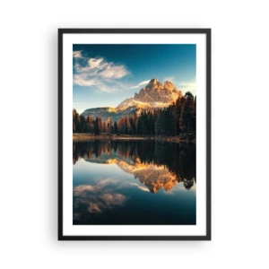Poster in einem schwarzem Rahmen - Ein Berggipfel spiegelt sich in einem ruhigen See - 50x70cm - Doppelte Landschaft - Moderne Wanddekoration für Wohnzimmer und Schlafzimmer ARTTOR