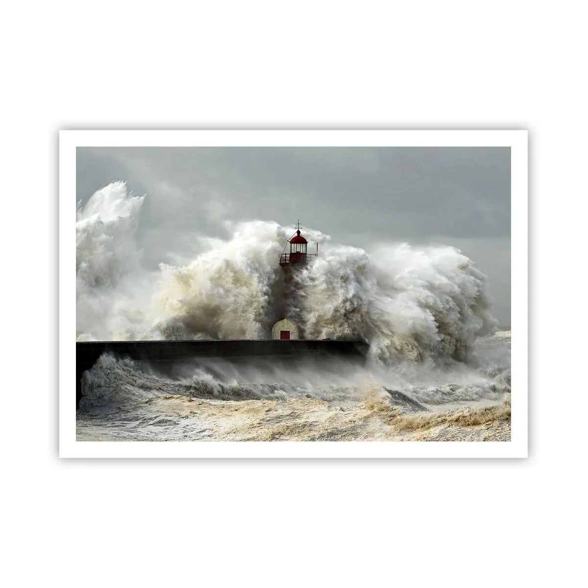 Poster - Ein Leuchtturm, umgeben von rauen Wellen während eines Sturms - 100x70cm - Die Wut des Ozeans - Moderne Wanddekoration für Wohnzimmer und Schlafzimmer ARTTOR