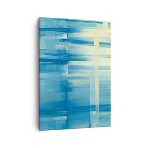 Bild auf Leinwand - Leinwandbild - Ein abstraktes Gemälde in Türkis- und Blautönen mit geometrischen Pinselstrichen. - 50x70cm - Komposition in Türkis - Moderne Wanddekoration für Wohnzimmer und Schlafzimmer ARTTOR