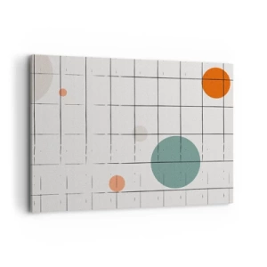 Bild auf Leinwand - Leinwandbild - Abstrakte farbige Kreise auf einem geometrischen Gitterhintergrund - 100x70cm - Gefangen. Wir oder sie? - Moderne Wanddekoration für Wohnzimmer und Schlafzimmer ARTTOR